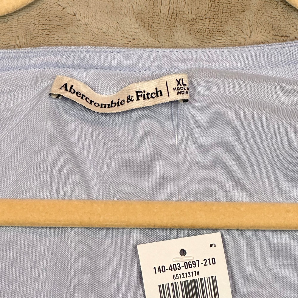 Abercrombie & Fitch Women's XL Tie Front Top Blouse Blue Short Sleeve - Picture 3 of 6